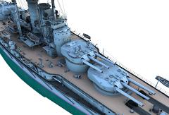 CK104-Partial Ship-Starboard Side-Turrets I and II Cmd Bridge Funnels